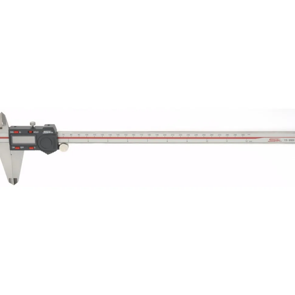 Electronic Caliper: 300.00 mm, 12", 0.0100 mm, 0.0005" Resolution, +/-0.03 mm, +/-0.0015" Accuracy, Calibrated, Stainless Steel
