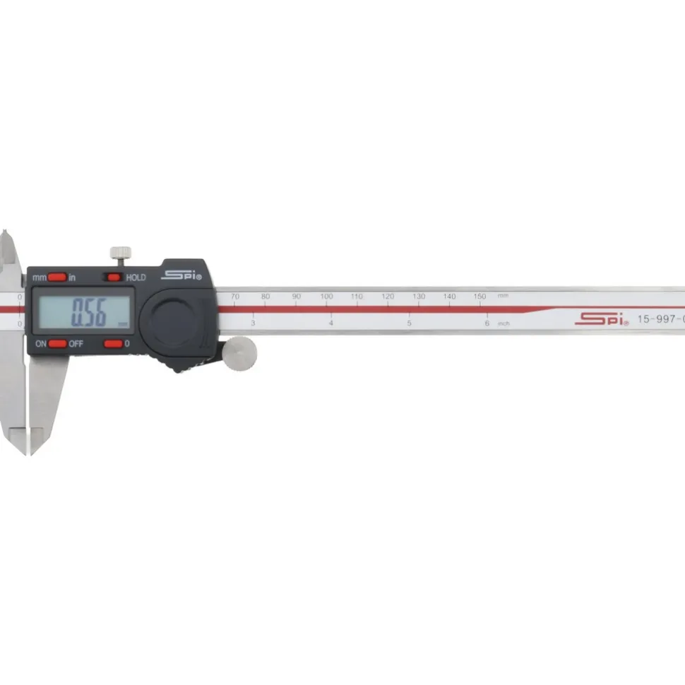 Electronic Caliper: 150.00 mm, 6", 0.0100 mm, 0.0005" Resolution, +/-0.02 mm, +/-0.0010" Accuracy, Calibrated, Stainless Steel