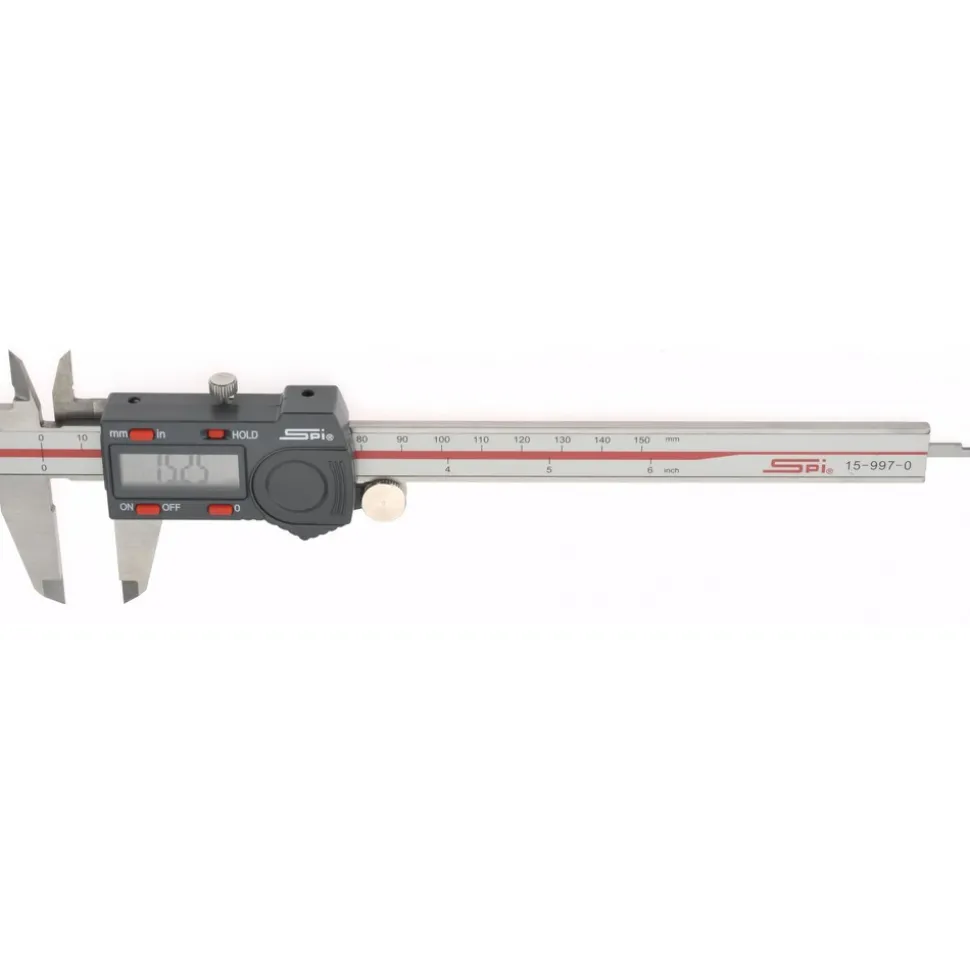 Electronic Caliper: 150.00 mm, 6", 0.0100 mm, 0.0005" Resolution, +/-0.02 mm, +/-0.0010" Accuracy, Calibrated, Stainless Steel