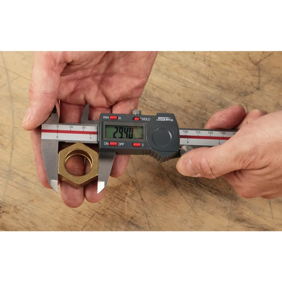 Electronic Caliper: 150.00 mm, 6", 0.0100 mm, 0.0005" Resolution, +/-0.02 mm, +/-0.0010" Accuracy, Calibrated, Stainless Steel