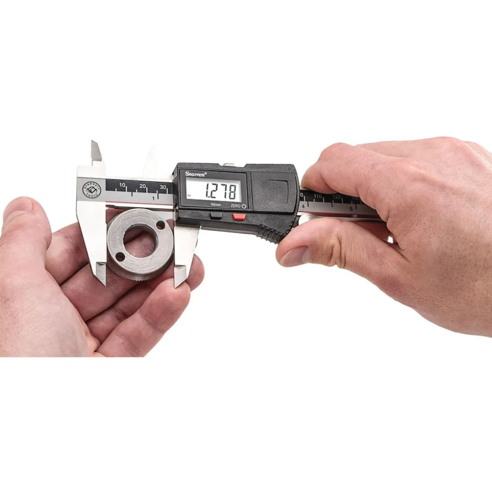Electronic Caliper: 150.00 mm, 6", 0.01 mm, 0.0005" Resolution, +/-0.02 mm, +/-0.0010" Accuracy, Stainless Steel
