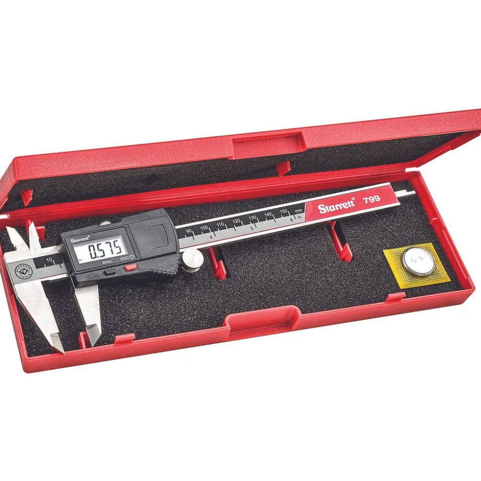 Electronic Caliper: 150.00 mm, 6", 0.01 mm, 0.0005" Resolution, +/-0.02 mm, +/-0.0010" Accuracy, Stainless Steel