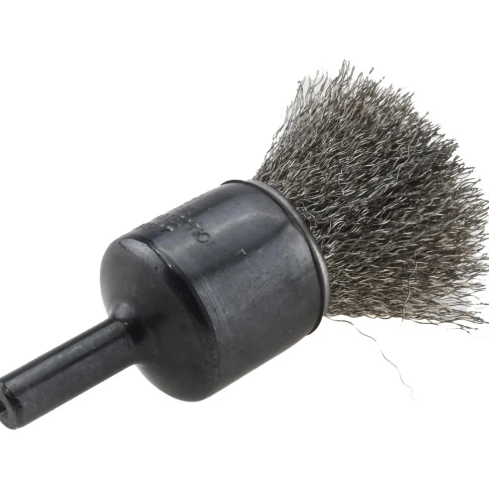 End Brushes: 3/4" Dia, Stainless Steel, Crimped Wire