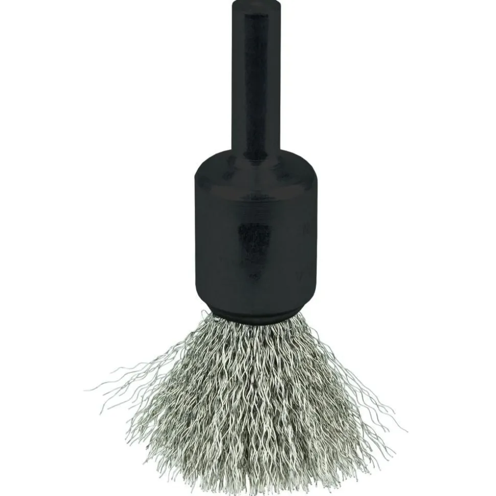 End Brushes: 1/2" Dia, Stainless Steel, Crimped Wire