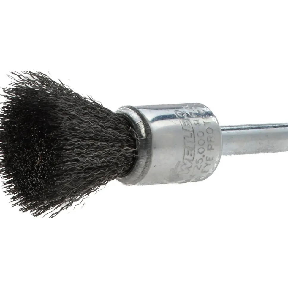 End Brushes: 1/2" Dia, Steel, Crimped Wire