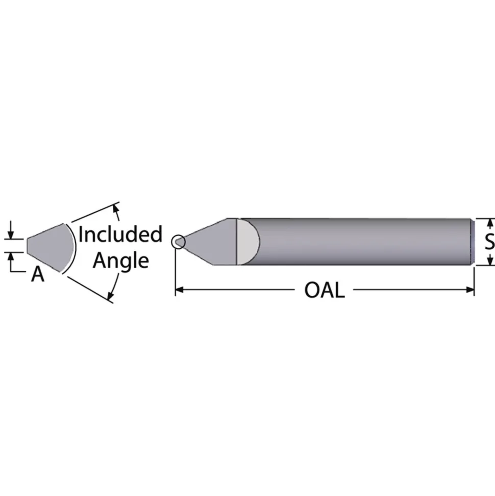 Engraving Cutter: 60 °, 0.009" Dia, 0.009" Tip Dia, Conical Point, Solid Carbide