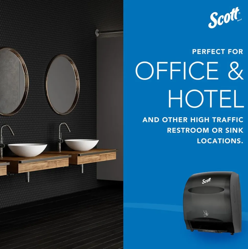 Essential Automatic Hard Roll Towel Dispenser, Black, for Purple Core Scott Roll Towels, 12.70" x 15.76" x 9.57"