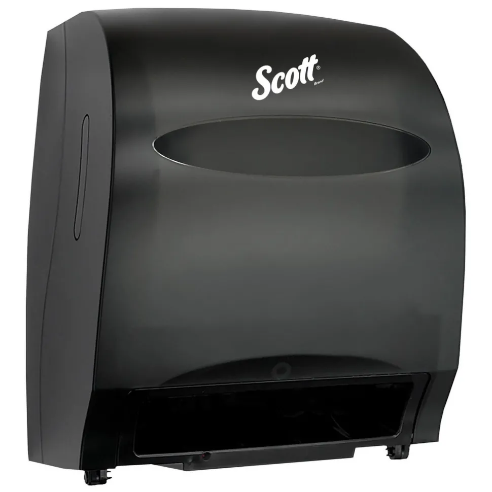 Essential Automatic Hard Roll Towel Dispenser, Black, for Purple Core Scott Roll Towels, 12.70" x 15.76" x 9.57"
