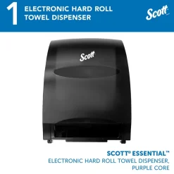 Essential Automatic Hard Roll Towel Dispenser, Black, for Purple Core Scott Roll Towels, 12.70