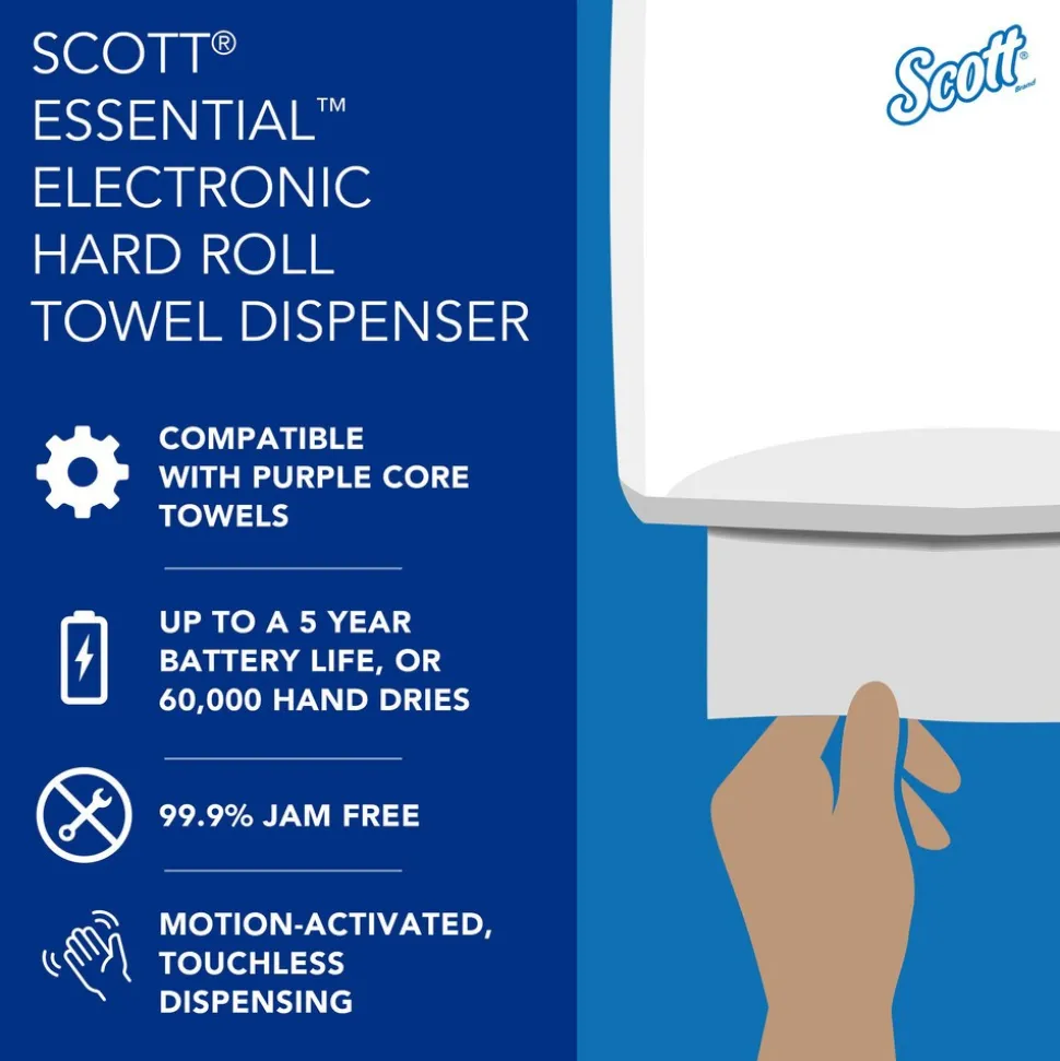 Essential Automatic Hard Roll Towel Dispenser, Black, for Purple Core Scott Roll Towels, 12.70" x 15.76" x 9.57"