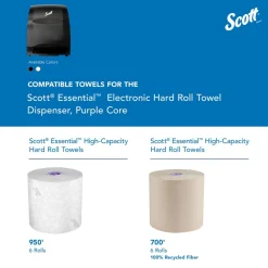 Essential Automatic Hard Roll Towel Dispenser, Black, for Purple Core Scott Roll Towels, 12.70