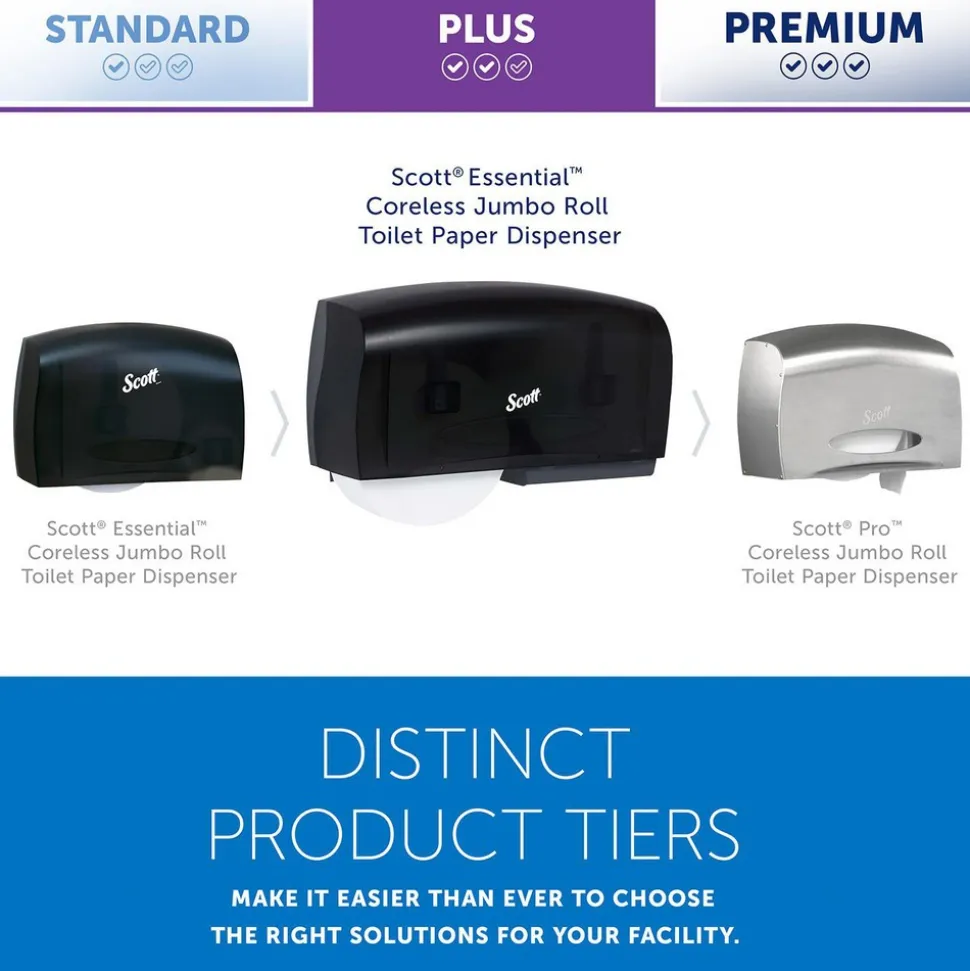 Essential Coreless Jumbo Roll Toilet Paper Dispenser, 2 Roll Capacity, Black, 20.1" x 10.9" x 5.9"