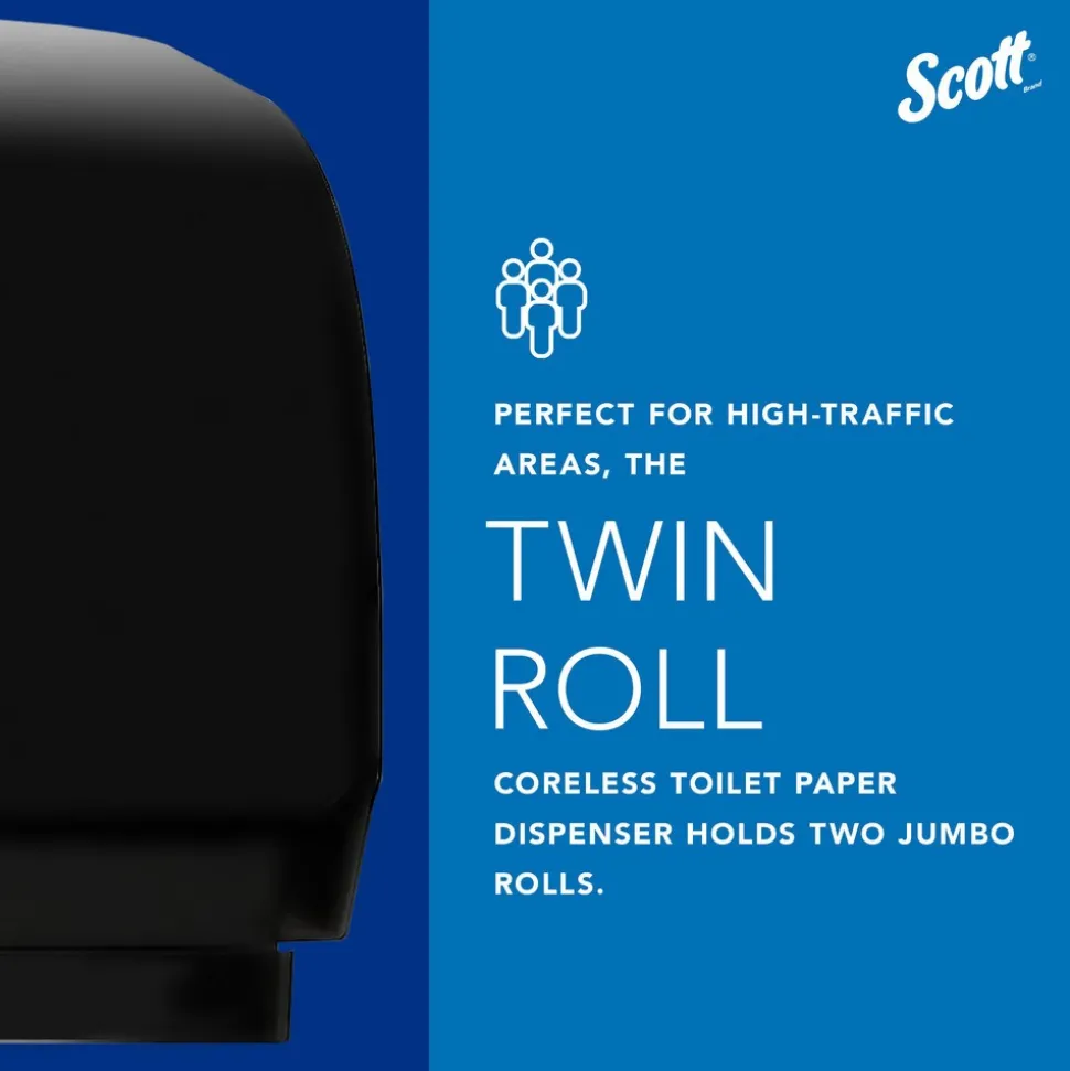 Essential Coreless Jumbo Roll Toilet Paper Dispenser, 2 Roll Capacity, Black, 20.1" x 10.9" x 5.9"