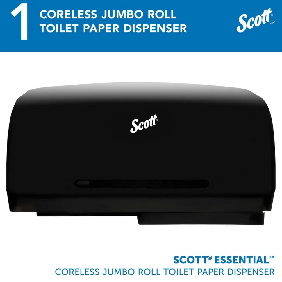 Essential Coreless Jumbo Roll Toilet Paper Dispenser, 2 Roll Capacity, Black, 20.1" x 10.9" x 5.9"