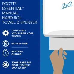 Essential Manual Hard Roll Towel Dispenser, Black, for Purple Core Scott Roll Towels, 12.63