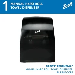 Essential Manual Hard Roll Towel Dispenser, Black, for Purple Core Scott Roll Towels, 12.63