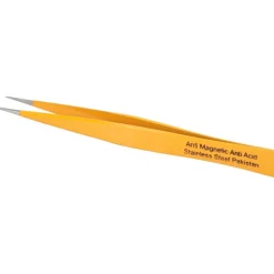 5" E-Z Pik Tweezers: Style AA, Yellow, Strong, Pointed Tips
