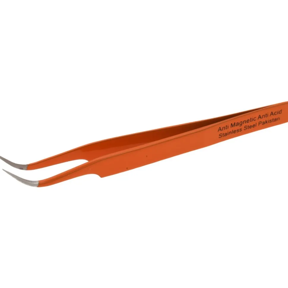 4.5" E-Z Pik Tweezers: Style 7, Orange, Curved with Fine Tips