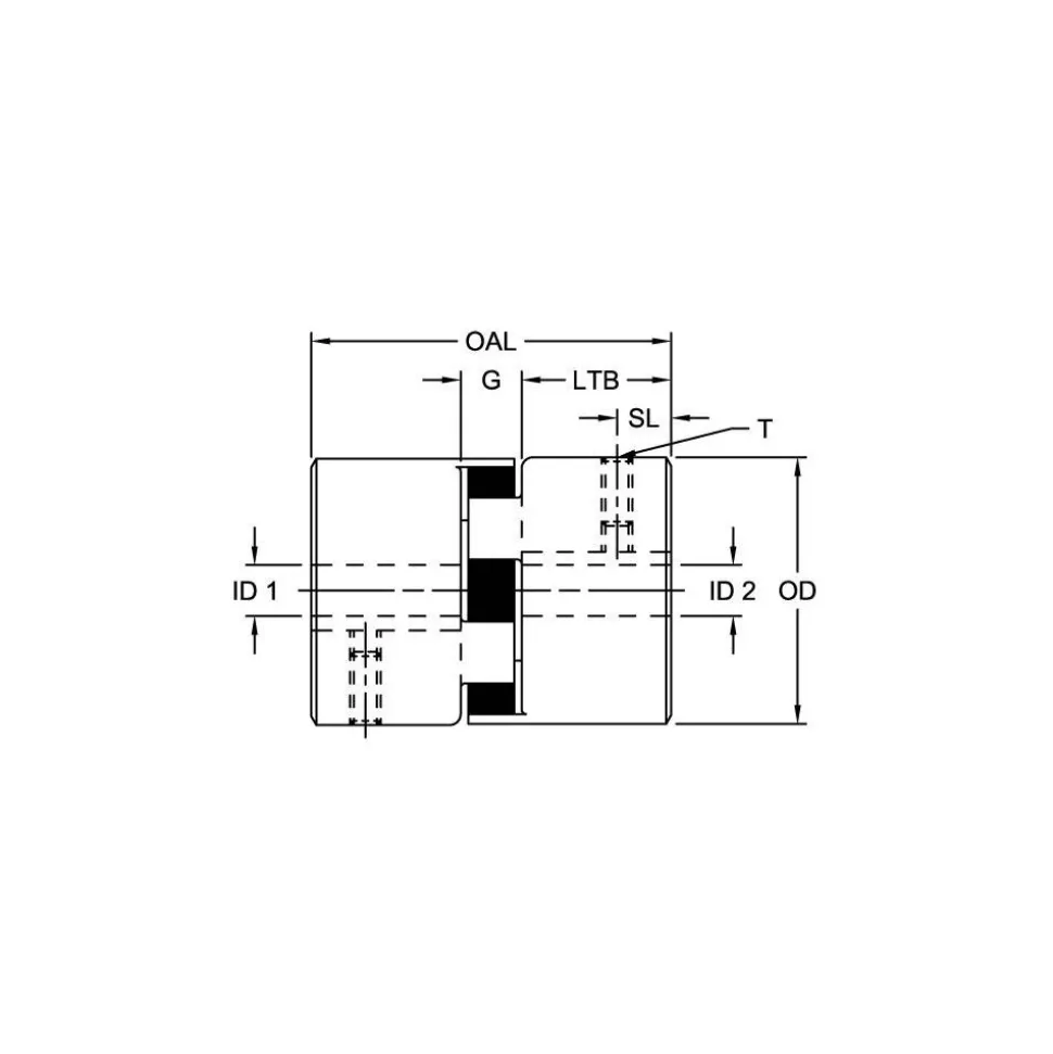Flexible Coupling: Hub, Sintered Iron, 1/4" Pipe, 2" OAL