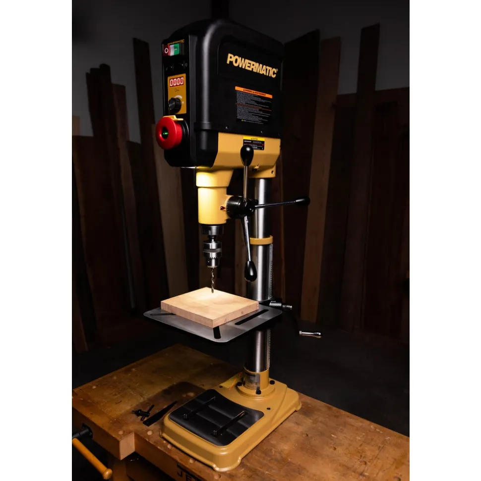 Floor Drill Press: 15" Swing, Geared Head, Variable Speed Pulley, 115V, Single Phase
