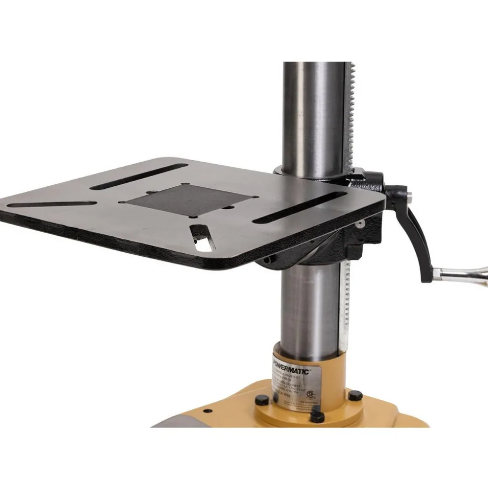 Floor Drill Press: 15" Swing, Geared Head, Variable Speed Pulley, 115V, Single Phase