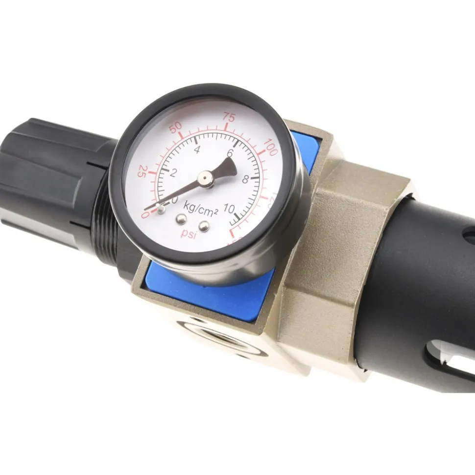 FRL Combination Unit: 3/8 NPT, Intermediate with Pressure Gauge