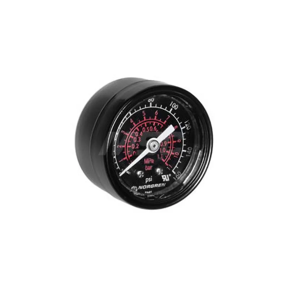 FRL Pressure Gauge: Stainless Steel, 1/4" Port, 160 Max psi, Use with Compressed Air System