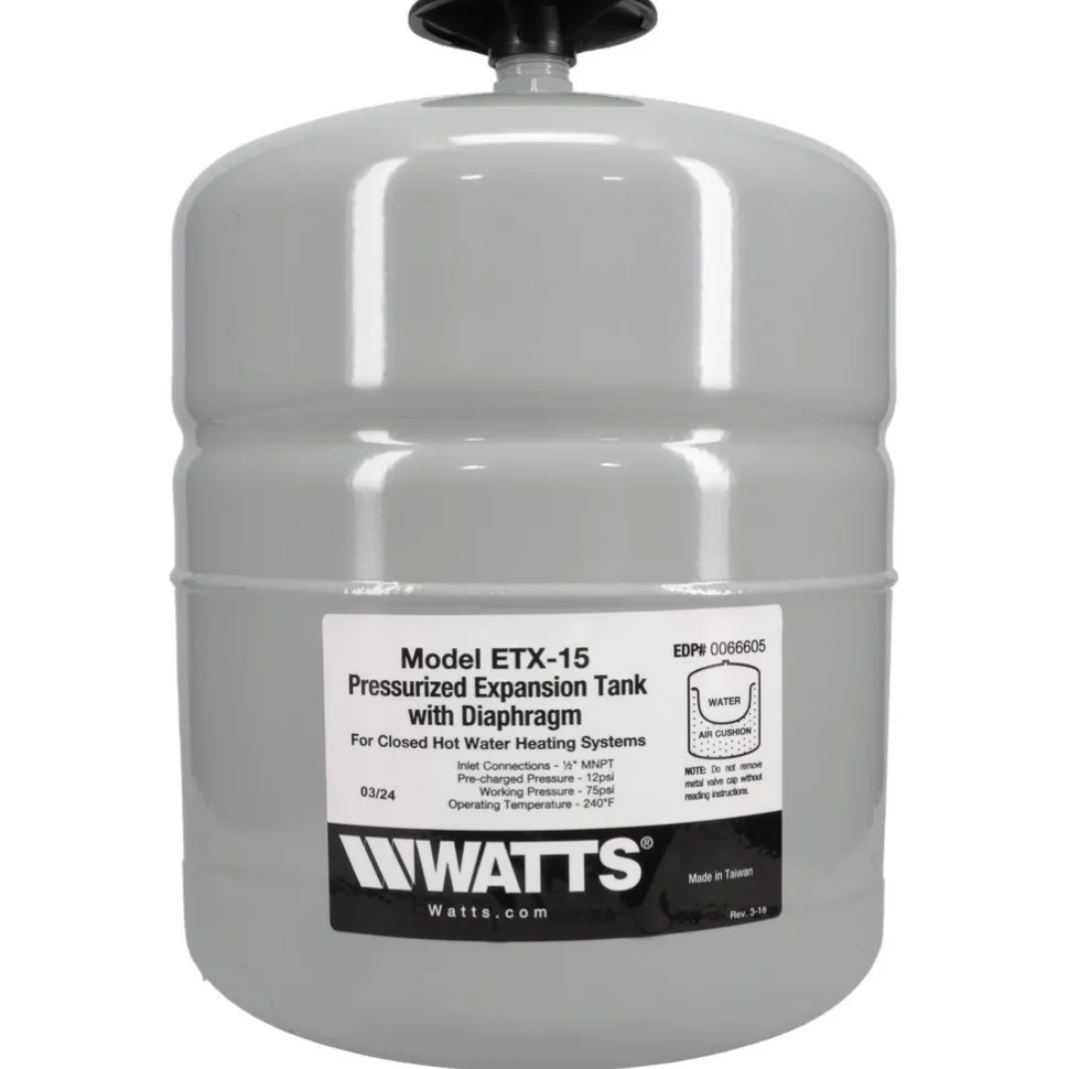 1.0 Gallon Capacity, 2.1 Gallon Tank, 8" Dia, 12-1/2" High, 1/2" Port, Expansion Tank