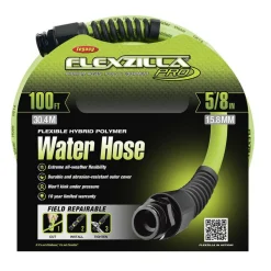 Garden Hose: 5/8" Dia, 100 ft, 3/4" GHT Thread, Green, Hybrid Polymer, 150 psi