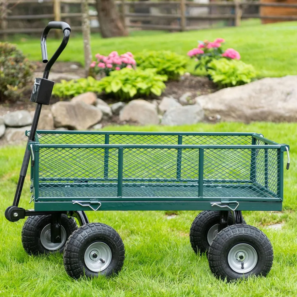 Garden Utility Cart: 43-11/16" Long, 20" Wide, Steel, 700.000 lb Capacity, Green & Black
