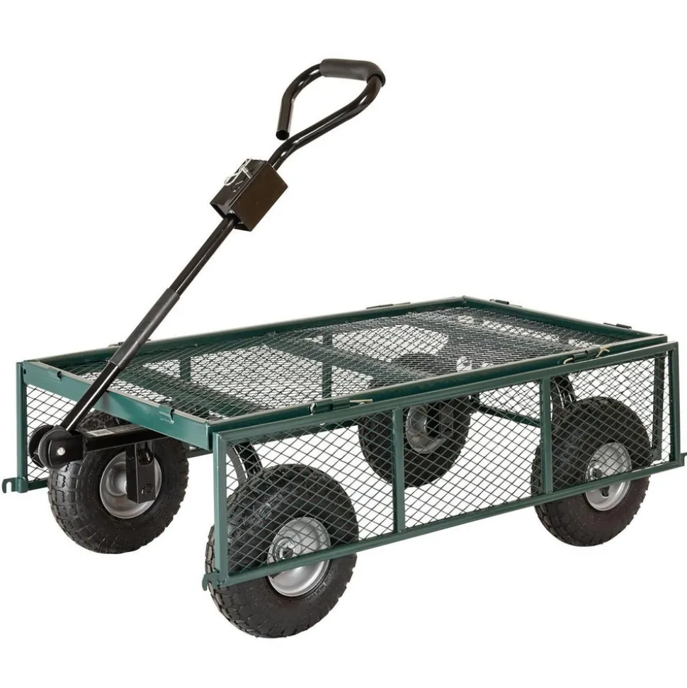 Garden Utility Cart: 43-11/16" Long, 20" Wide, Steel, 700.000 lb Capacity, Green & Black