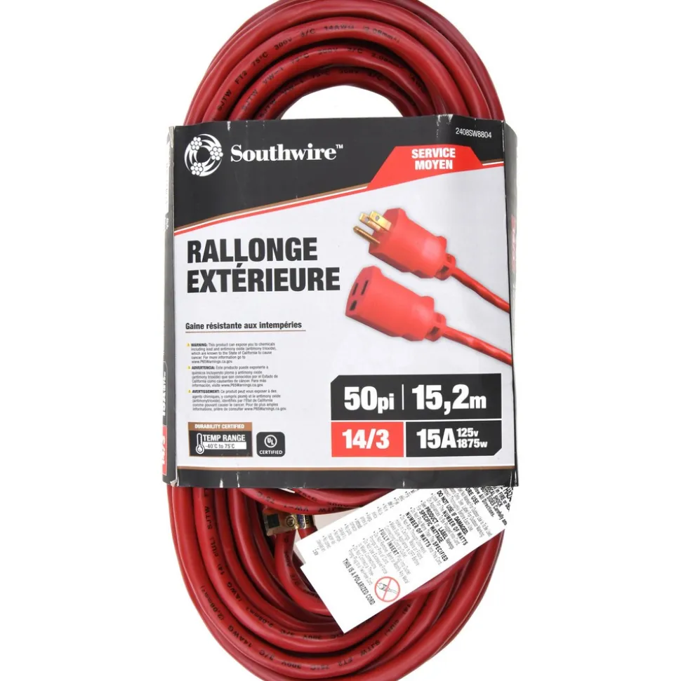 50', 14/3 Gauge/Conductors, Red Indoor & Outdoor Extension Cord
