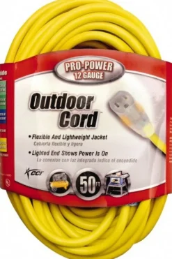 50', 12/3 Gauge/Conductors, Yellow Indoor & Outdoor Extension Cord