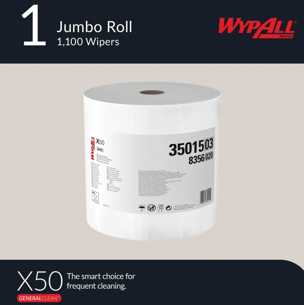 GeneralClean™ x50 Cleaning Cloths (35015), Jumbo Roll, Strong for Extended Use, White