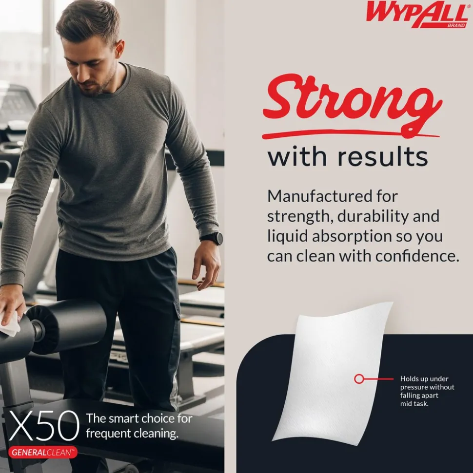 GeneralClean™ x50 Cleaning Cloths (35015), Jumbo Roll, Strong for Extended Use, White