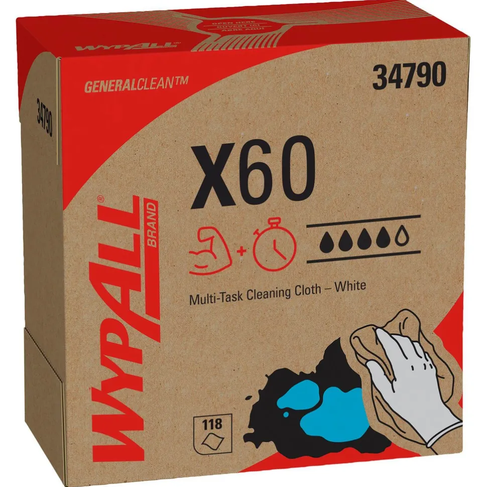 GeneralClean™ x60 Multi-Task Cleaning Cloths (34790), Pop-Up Box, Strong & Absorbent Towels, White