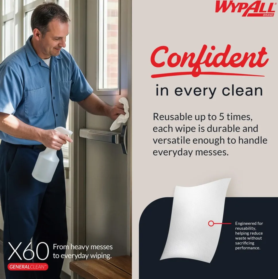 GeneralClean™ x60 Multi-Task Cleaning Cloths (34790), Pop-Up Box, Strong & Absorbent Towels, White