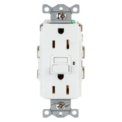GFCI Receptacles: Grade: Commercial; Receptacle Type: Duplex; NEMA Configuration: 5-15R; Wire Connection Type: Screw Terminals; End Type: Socket