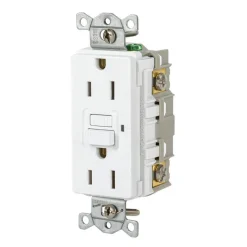 GFCI Receptacles: Grade: Commercial; Receptacle Type: Duplex; NEMA Configuration: 5-15R; Wire Connection Type: Screw Terminals; End Type: Socket