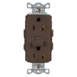 GFCI Receptacles: Grade: Commercial; Receptacle Type: Duplex; NEMA Configuration: 5-20R; Wire Connection Type: Screw Terminals; End Type: Socket