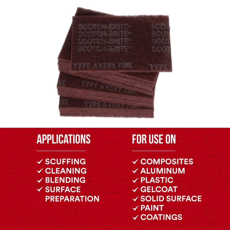 Hand Sanding Pad: Non-Woven, Aluminum Oxide, Very Fine Grade, Maroon