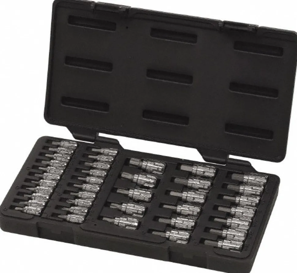 Hex Bit Socket Set: 1/4 & 3/8" Drive, 39 Pc, 1/16 to 3/8" Hex