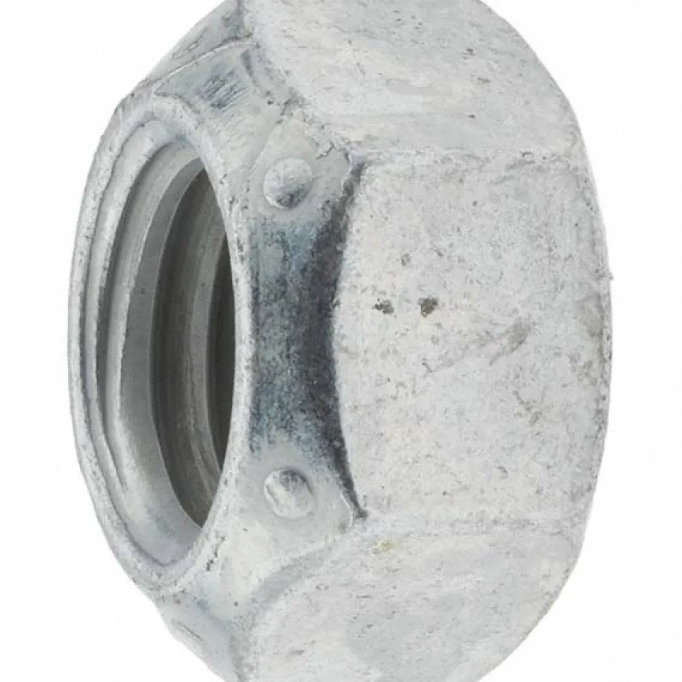 Hex Lock Nut: Distorted Thread Lock, 5/8-11, Grade C Steel, Zinc & Waxed Finish