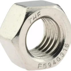 Hex Nut: 1/2-13, Grade 316 Stainless Steel, Bright/Uncoated Finish