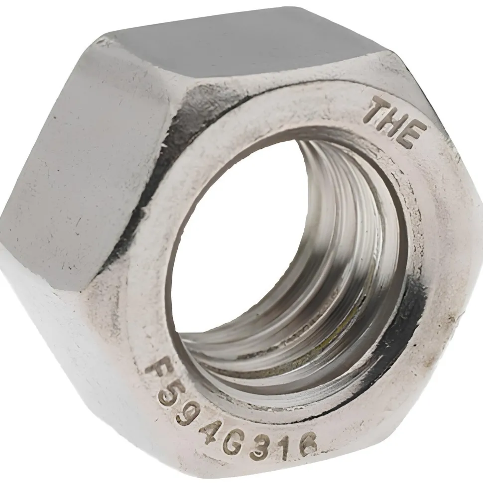 Hex Nut: 5/8-11, Grade 316 Stainless Steel, Bright/Uncoated Finish