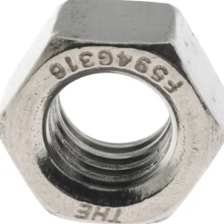 Hex Nut: 3/8-16, Grade 316 Stainless Steel, Bright/Uncoated Finish