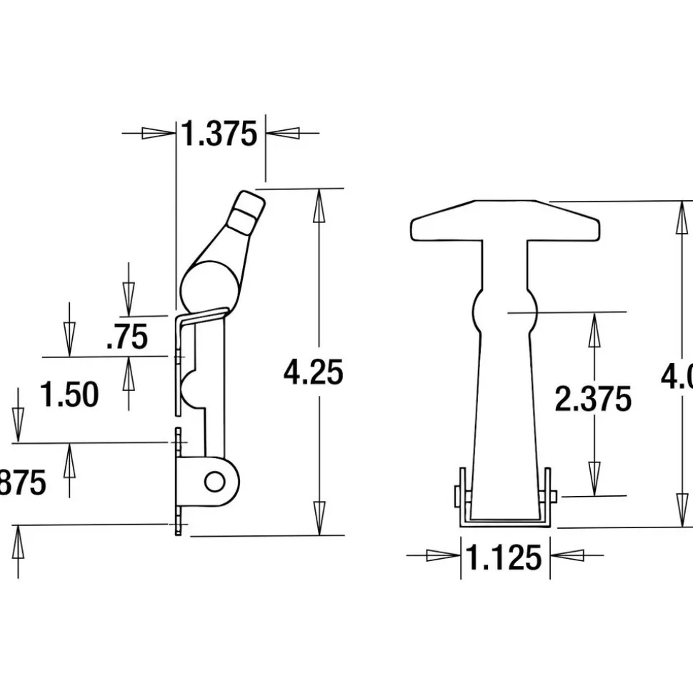 Hood Door Latch: 4" OAL, 2.38" OAW, 1/2" OAH, Rubber, Plain Finish