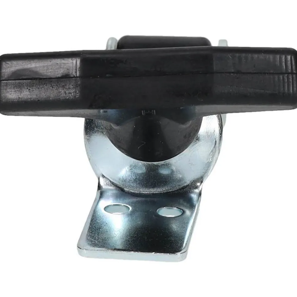 Hood Door Latch: 2-13/32" OAW, 1-1/8" OAH, Rubber & Steel, Zinc-Plated