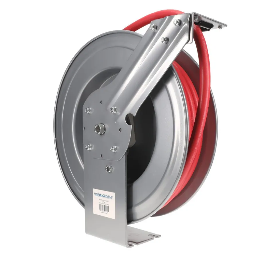 Hose Reel with Hose: 1/2" ID Hose x 50', Spring Retractable