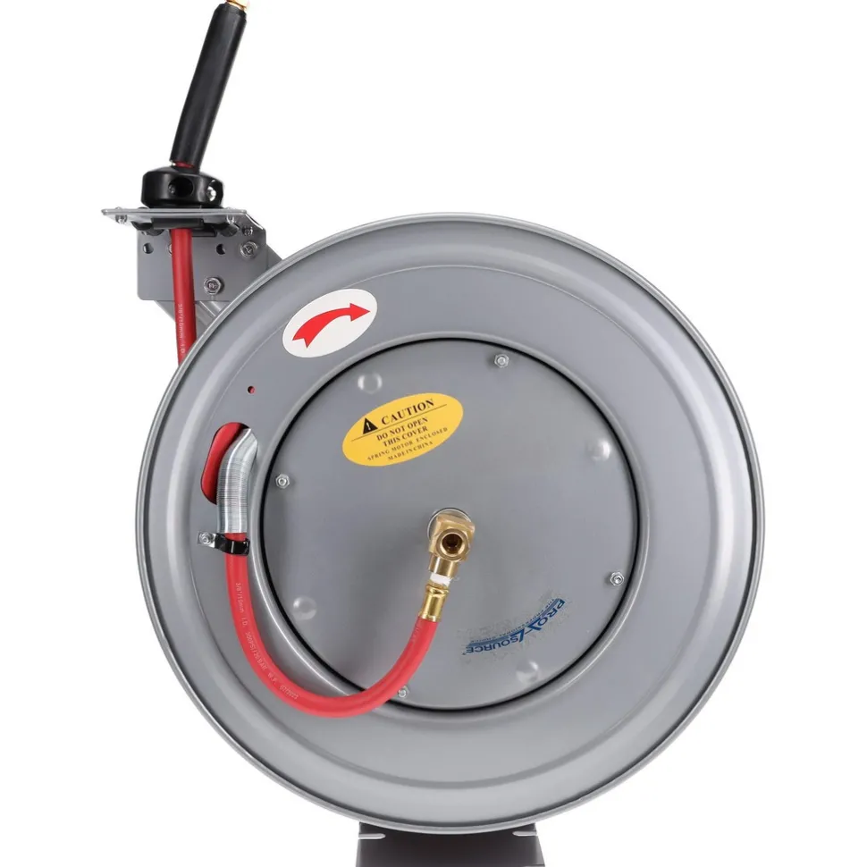 Hose Reel with Hose: 3/8" ID Hose x 50', Spring Retractable